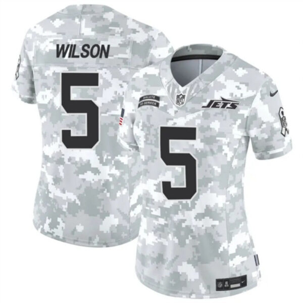 Women New York Jets #5 Garrett Wilson 2024 FUSE Arctic Camo Salute To Service Limited Football Stitched Jersey