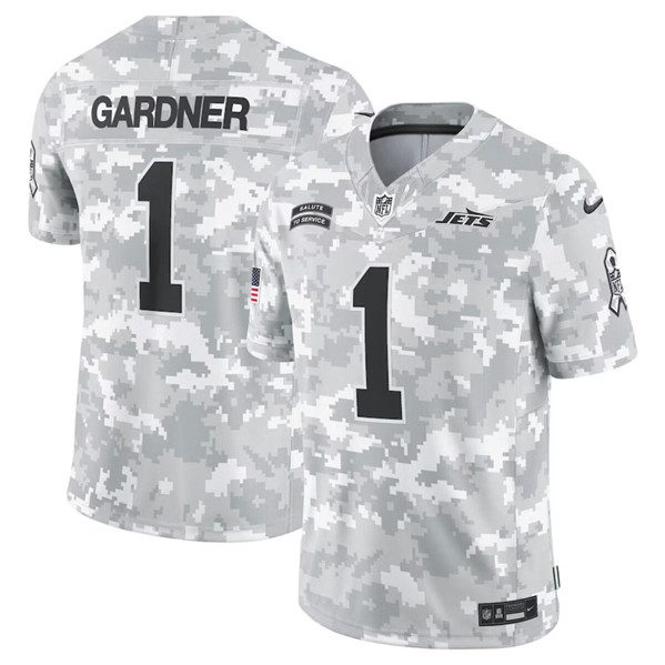 New York Jets #1 Sauce Gardner Arctic Camo 2024 FUSE Salute To Service Limited Football Stitched Jersey