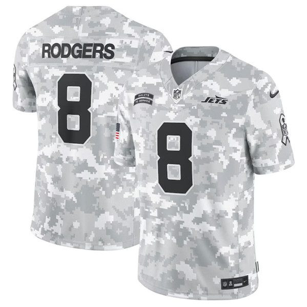 New York Jets #8 Aaron Rodgers Arctic Camo 2024 FUSE Salute To Service Limited Football Stitched Jersey