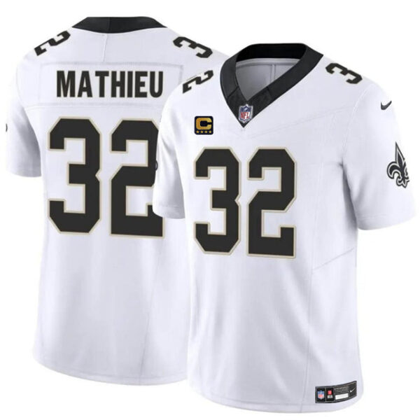 New Orleans Saints #32 Tyrann Mathieu White 2024 FUSE With 4 Star C Patch Jersey