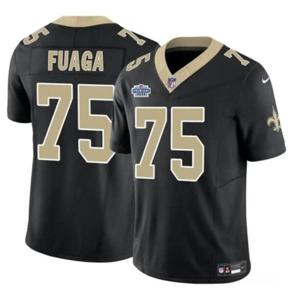 New Orleans Saints #75 Taliese Fuaga Black 2024 With Dradt Patch FUSE Vapor Jersey
