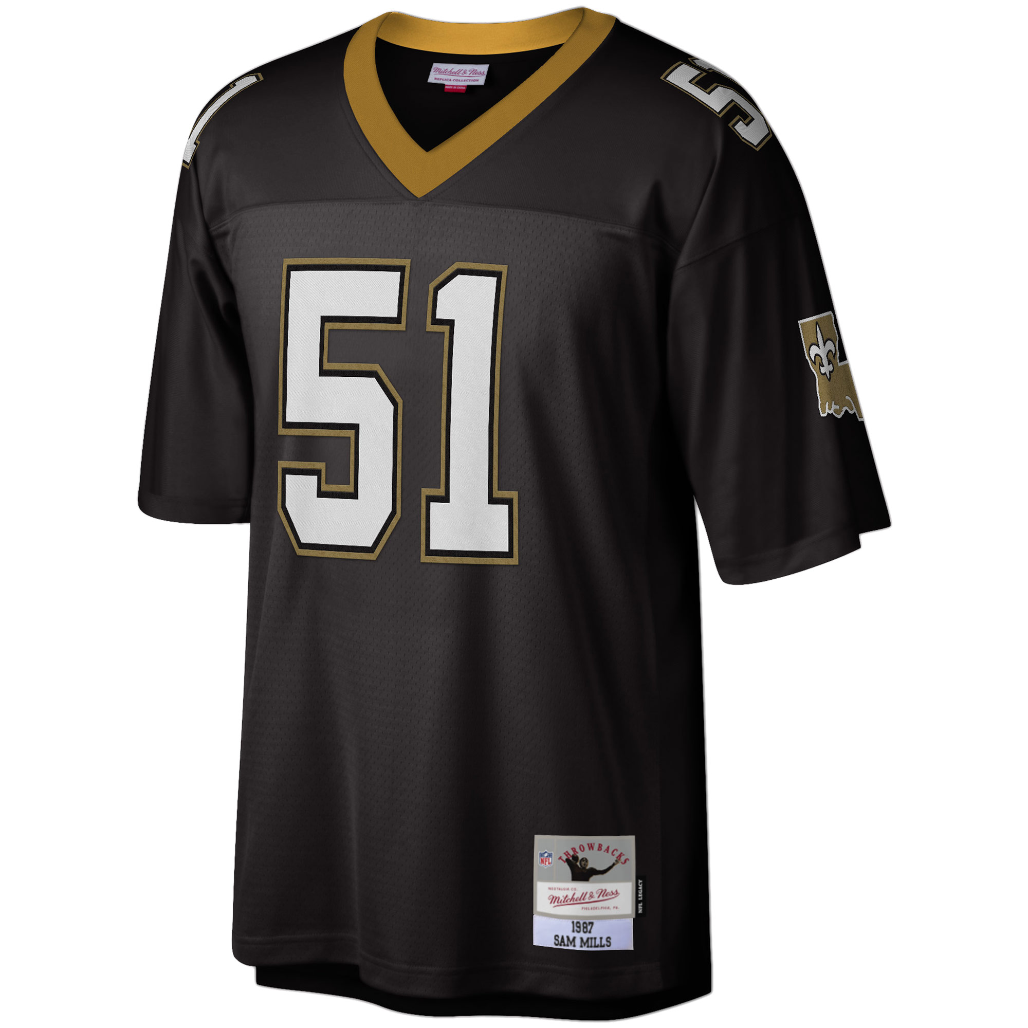 Sam Mills New Orleans Saints Mitchell Ness Legacy Replica Jersey Black - Image 2