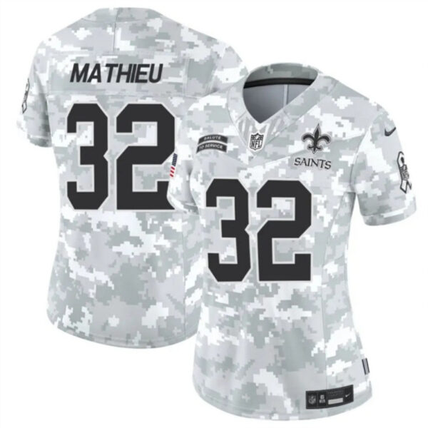 Women New Orleans Saints #32 Tyrann Mathieu 2024 FUSE Arctic Camo Salute To Service Limited Football Stitched Jersey