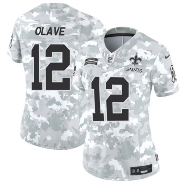 Women New Orleans Saints #12 Chris Olave 2024 FUSE Arctic Camo Salute To Service Limited Football Stitched Jersey