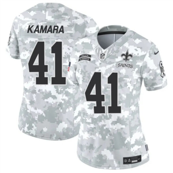 Women New Orleans Saints #41 Alvin Kamara 2024 FUSE Arctic Camo Salute To Service Limited Football Stitched Jersey
