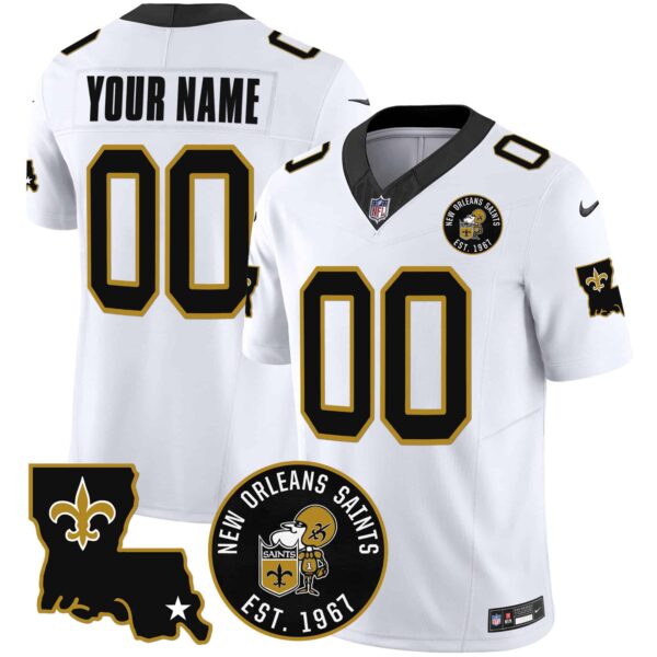 Saints EST. 1967 Patch Vapor Custom Jersey – All Stitched – Men – White