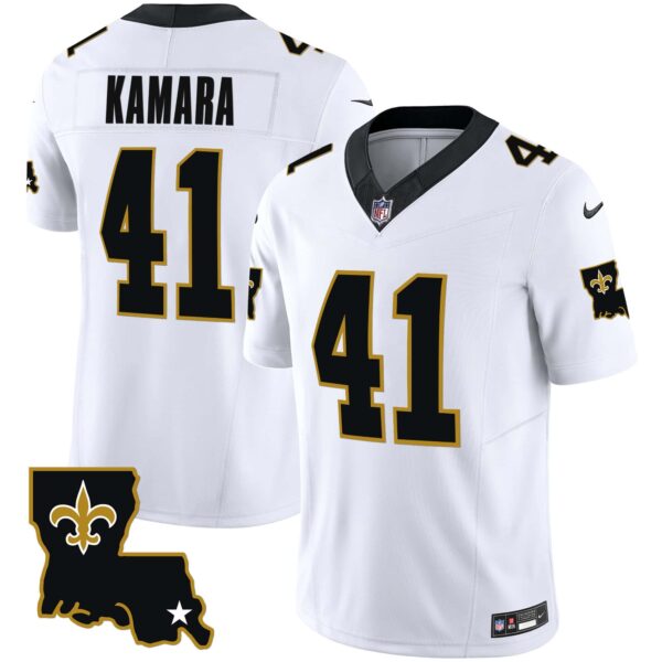 Youth’s Saints 1987 Legacy Vapor Jersey – All Stitched – White – Alvin Kamara