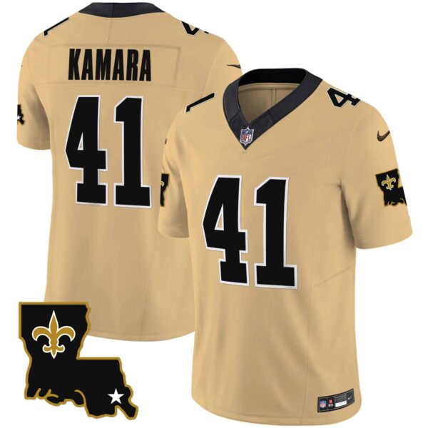 Youth’s Saints 1987 Legacy Vapor Jersey – All Stitched – Gold – Alvin Kamara