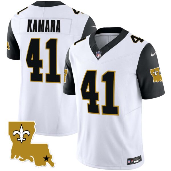 Youth’s Saints 1987 Legacy Vapor Jersey – All Stitched – Black Sleeves – Alvin Kamara