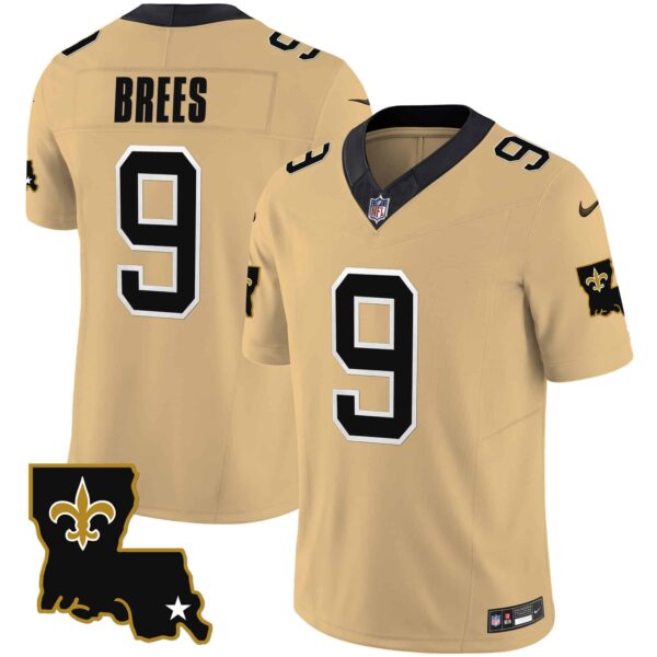 Youth’s Saints 1987 Legacy Vapor Jersey – All Stitched – Gold – Drew Brees