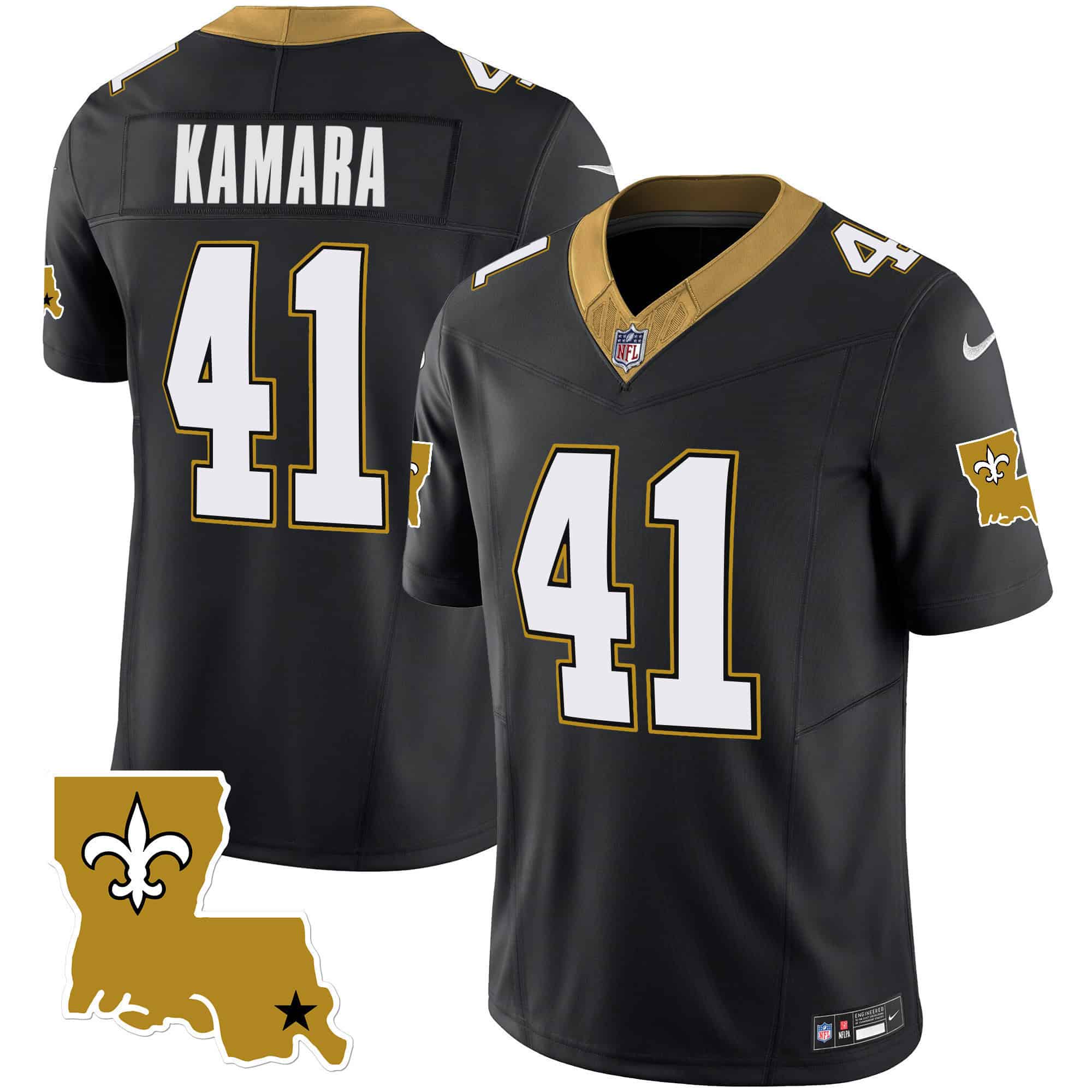 Youth’s Saints 1987 Legacy Vapor Jersey – All Stitched – Black – Alvin Kamara