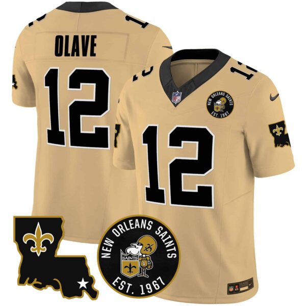 Men’s Saints EST. 1967 Patch Vapor Jersey – All Stitched – Gold – Chris Olave