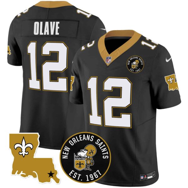 Men’s Saints EST. 1967 Patch Vapor Jersey – All Stitched – Black – Chris Olave