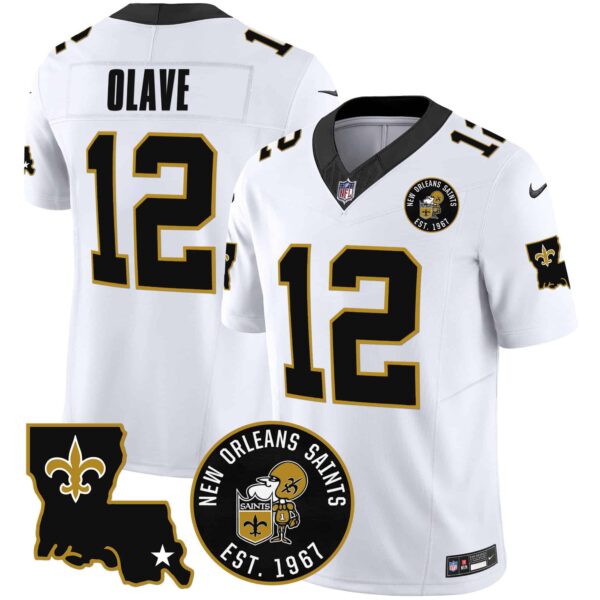 Men’s Saints EST. 1967 Patch Vapor Jersey – All Stitched – White – Chris Olave