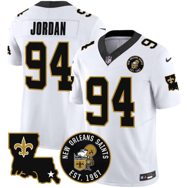 Men’s Saints EST. 1967 Patch Vapor Jersey – All Stitched – White – Cameron Jordan