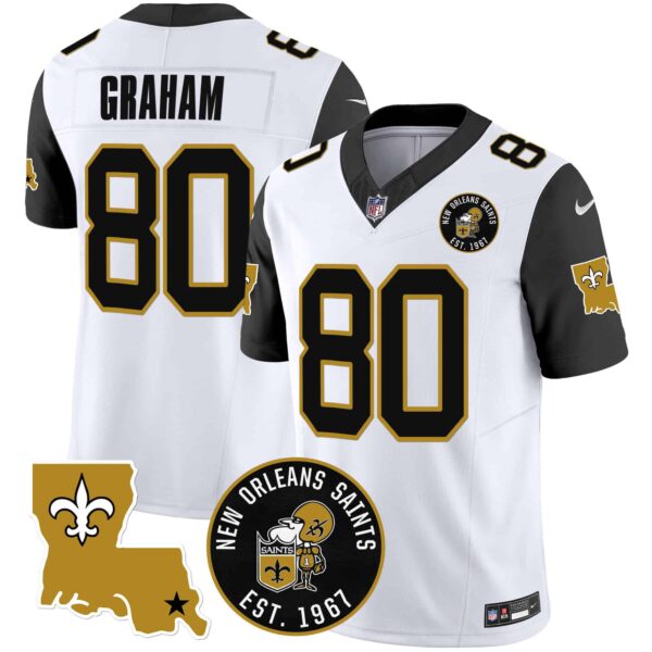 Men’s Saints EST. 1967 Patch Vapor Jersey – All Stitched – Black Sleeves – Jimmy Graham