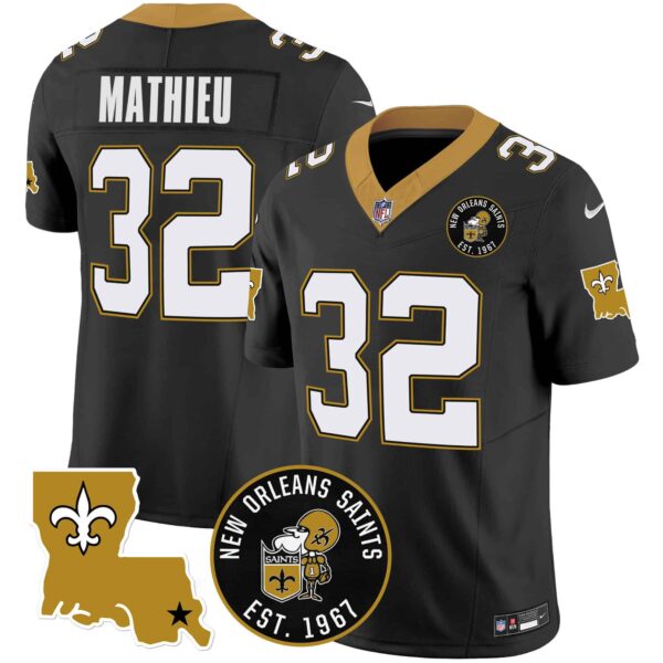 Men’s Saints EST. 1967 Patch Vapor Jersey – All Stitched – Black – Tyrann Mathieu