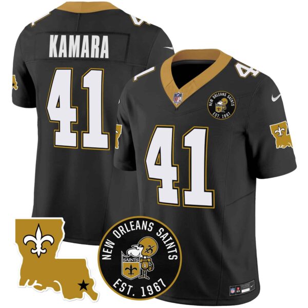 Men’s Saints EST. 1967 Patch Vapor Jersey – All Stitched – Black – Alvin Kamara