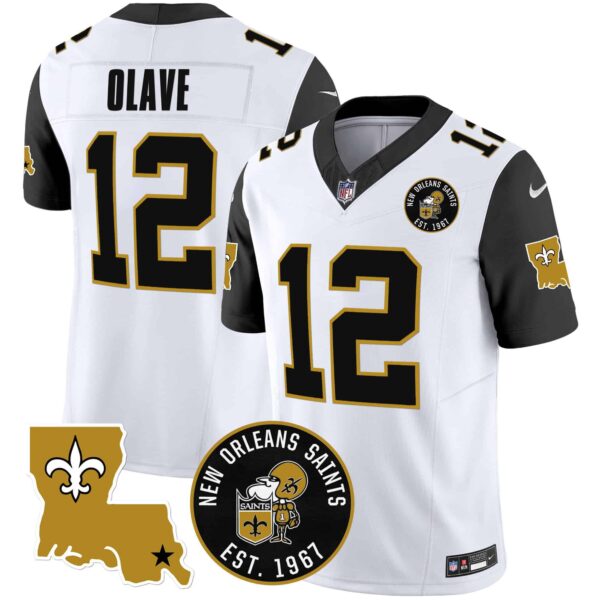 Men’s Saints EST. 1967 Patch Vapor Jersey – All Stitched – Black Sleeves – Chris Olave