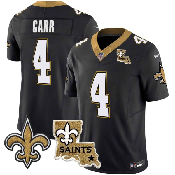 Men’s Saints Vapor Limited Jersey – New Orleans Patch – All Stitched – Black – Derek Carr