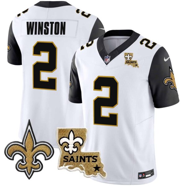 Men’s Saints Vapor Limited Jersey – New Orleans Patch – All Stitched – Black Sleeves – Jameis Winston