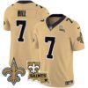 Men’s Saints Vapor Limited Jersey – New Orleans Patch – All Stitched – Gold – Taysom Hill