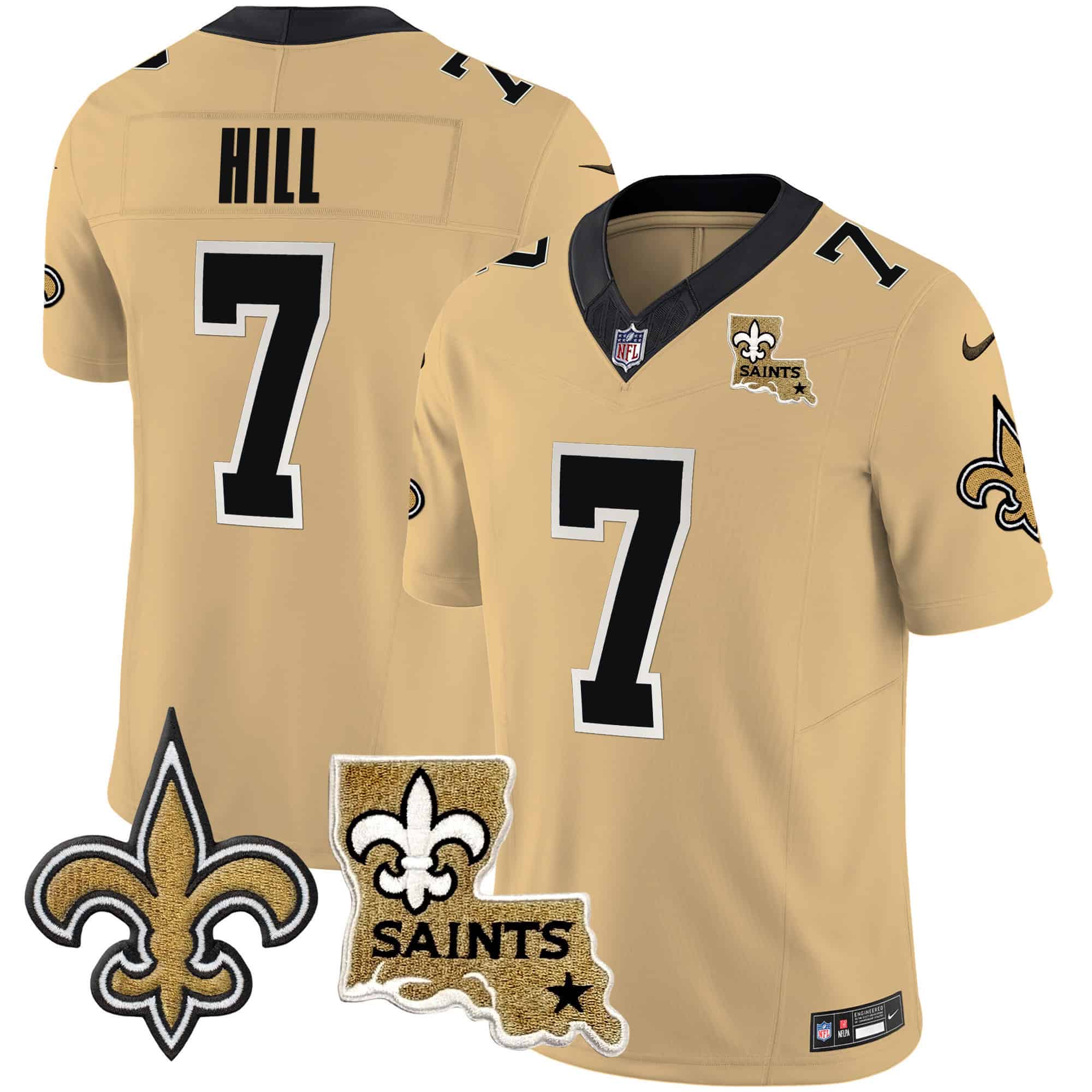 Men’s Saints Vapor Limited Jersey – New Orleans Patch – All Stitched – Gold – Taysom Hill