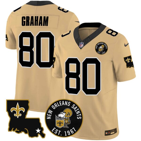 Men’s Saints EST. 1967 Patch Vapor Jersey – All Stitched – Gold – Jimmy Graham