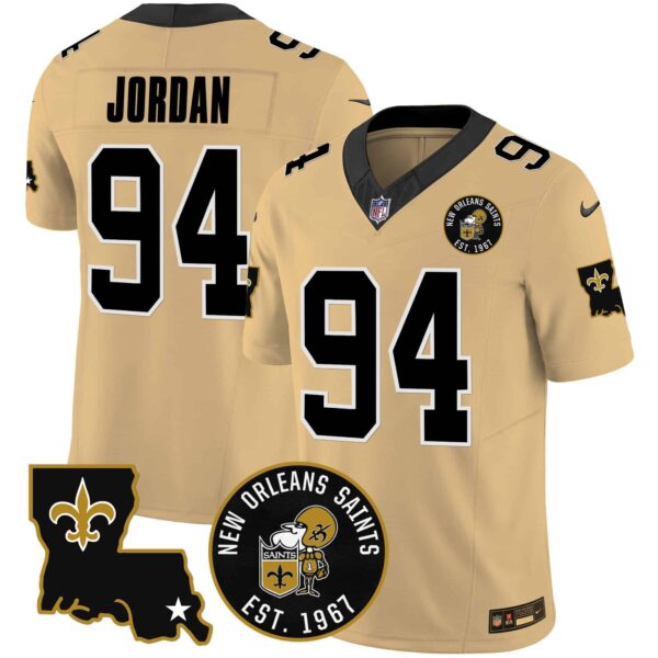 Men’s Saints EST. 1967 Patch Vapor Jersey – All Stitched – Gold – Cameron Jordan