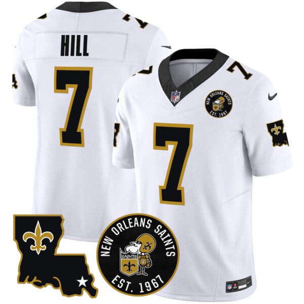 Men’s Saints EST. 1967 Patch Vapor Jersey – All Stitched – White – Taysom Hill