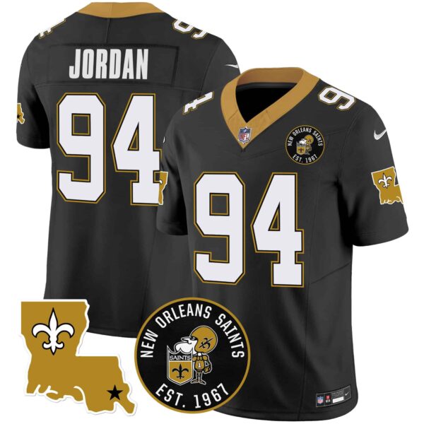 Men’s Saints EST. 1967 Patch Vapor Jersey – All Stitched – Black – Cameron Jordan