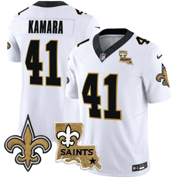 Men’s Saints Vapor Limited Jersey – New Orleans Patch – All Stitched – White – Alvin Kamara