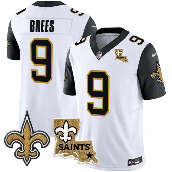 Men’s Saints Vapor Limited Jersey – New Orleans Patch – All Stitched – Black Sleeves – Drew Brees