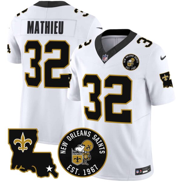 Men’s Saints EST. 1967 Patch Vapor Jersey – All Stitched – White – Tyrann Mathieu