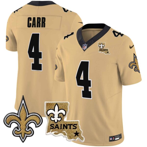 Men’s Saints Vapor Limited Jersey – New Orleans Patch – All Stitched – Gold – Derek Carr