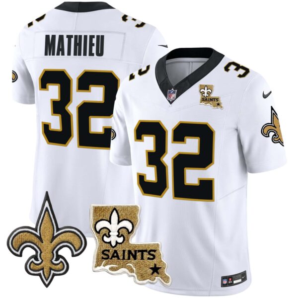 Men’s Saints Vapor Limited Jersey – New Orleans Patch – All Stitched – White – Tyrann Mathieu