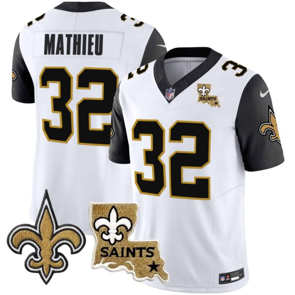 Men’s Saints Vapor Limited Jersey – New Orleans Patch – All Stitched – Black Sleeves – Tyrann Mathieu