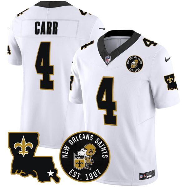 Men’s Saints EST. 1967 Patch Vapor Jersey – All Stitched – White – Derek Carr