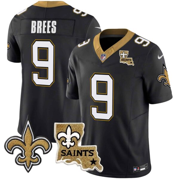 Men’s Saints Vapor Limited Jersey – New Orleans Patch – All Stitched – Black – Drew Brees