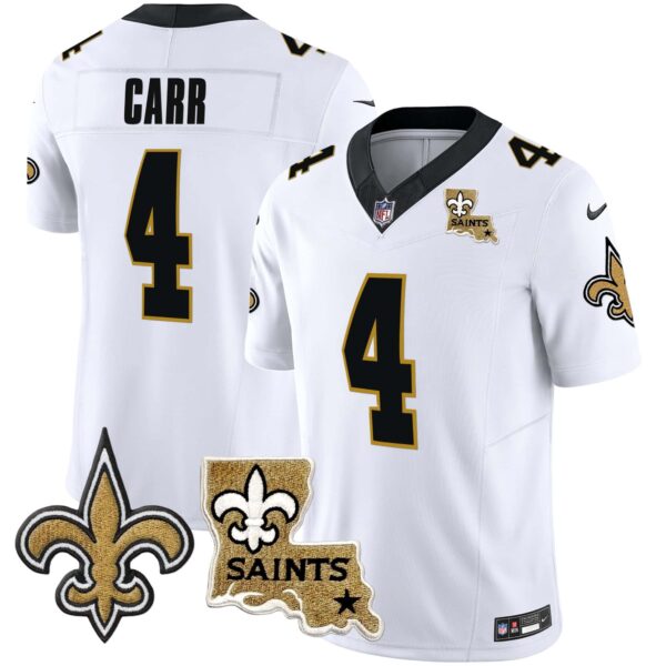 Men’s Saints Vapor Limited Jersey – New Orleans Patch – All Stitched – White – Derek Carr