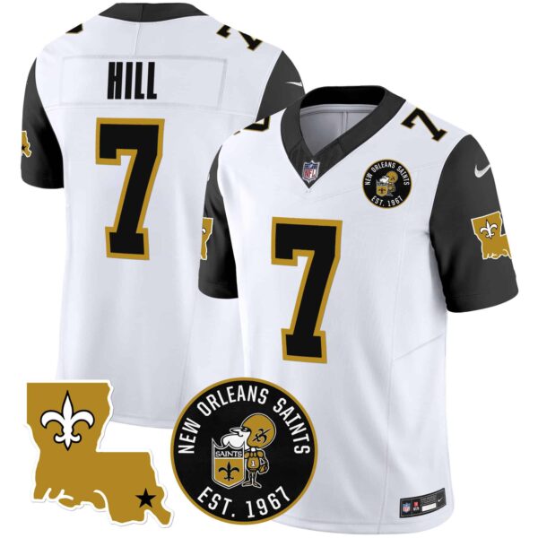 Men’s Saints EST. 1967 Patch Vapor Jersey – All Stitched – Black Sleeves – Taysom Hill