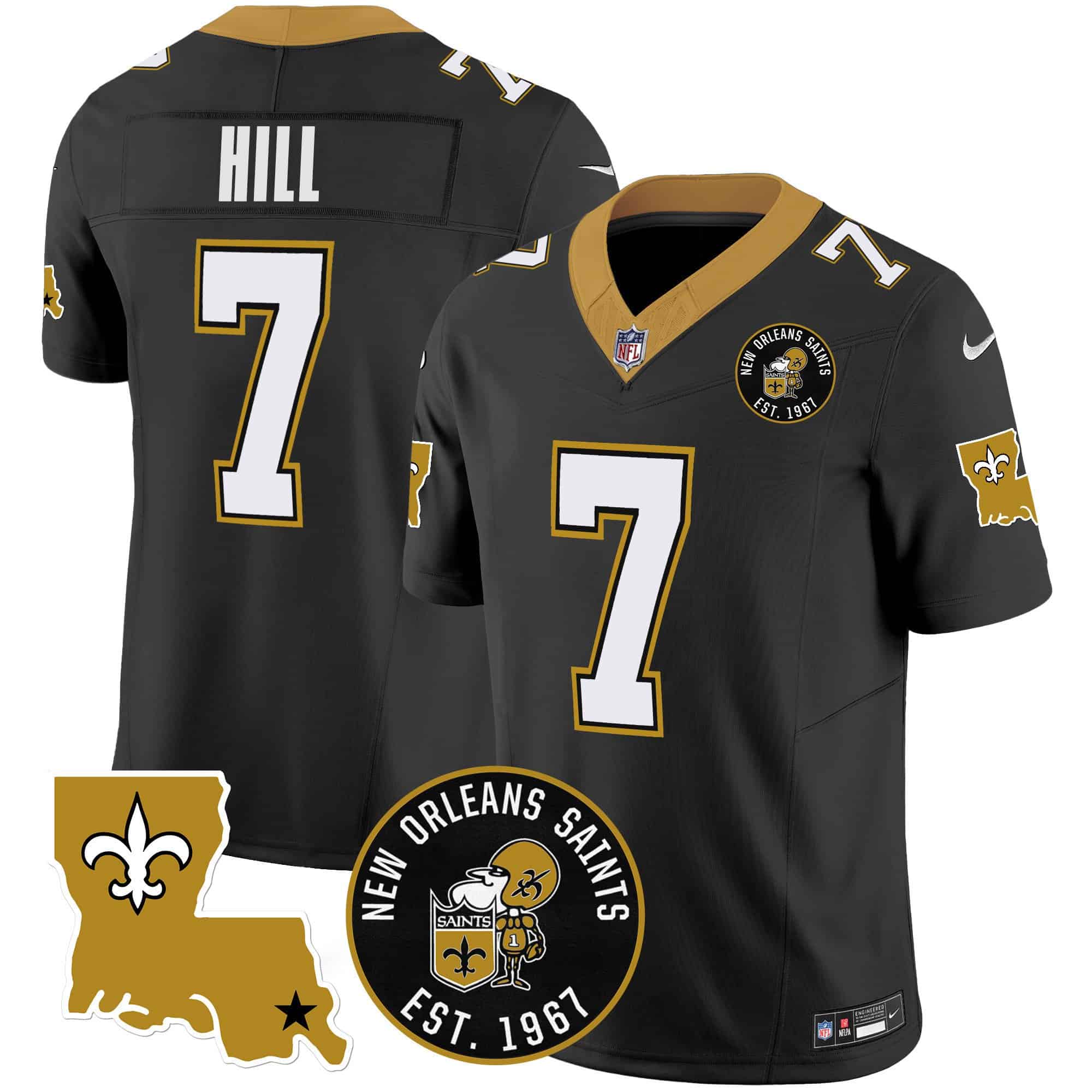 Men’s Saints EST. 1967 Patch Vapor Jersey – All Stitched – Black – Taysom Hill