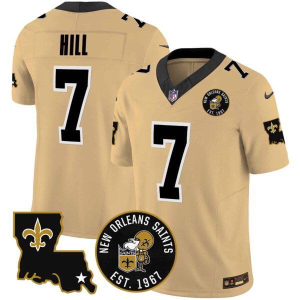 Men’s Saints EST. 1967 Patch Vapor Jersey – All Stitched – Gold – Taysom Hill