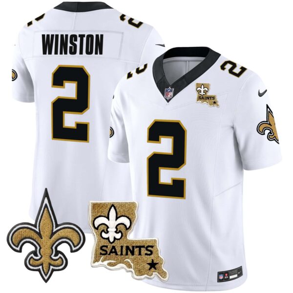 Men’s Saints Vapor Limited Jersey – New Orleans Patch – All Stitched – White – Jameis Winston