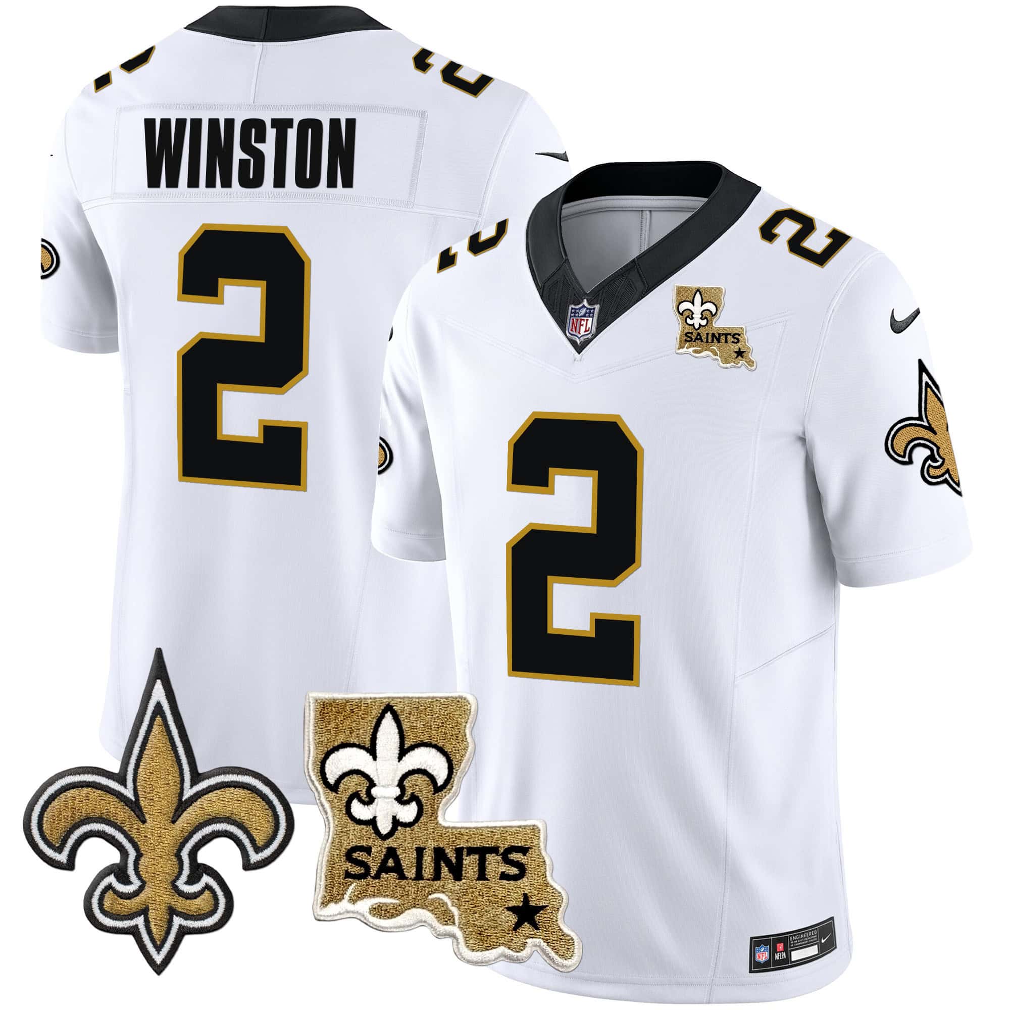 Men’s Saints Vapor Limited Jersey – New Orleans Patch – All Stitched – White – Jameis Winston