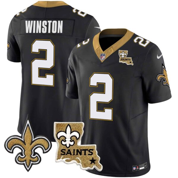Men’s Saints Vapor Limited Jersey – New Orleans Patch – All Stitched – Black – Jameis Winston