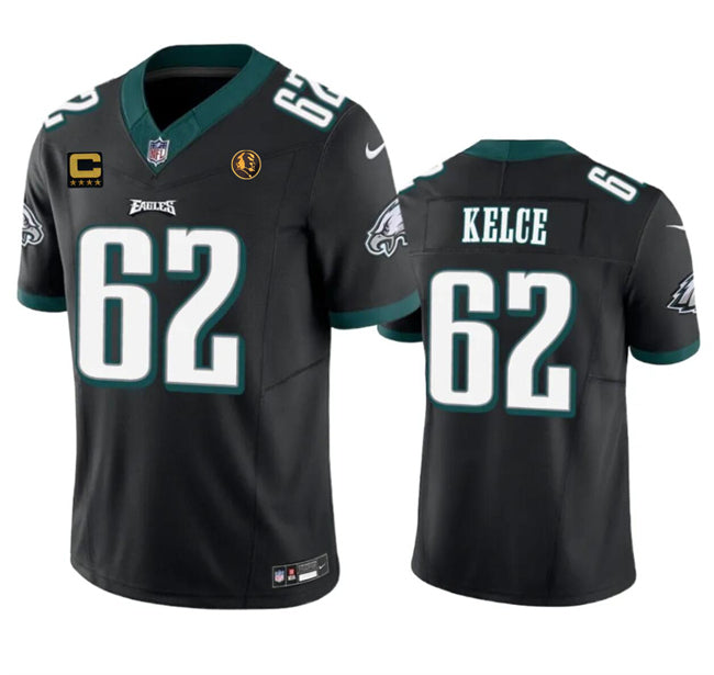 Philadelphia Eagles #62 Jason Kelce Black 2023 FUSE With 4-Star C Patch And John Jersey
