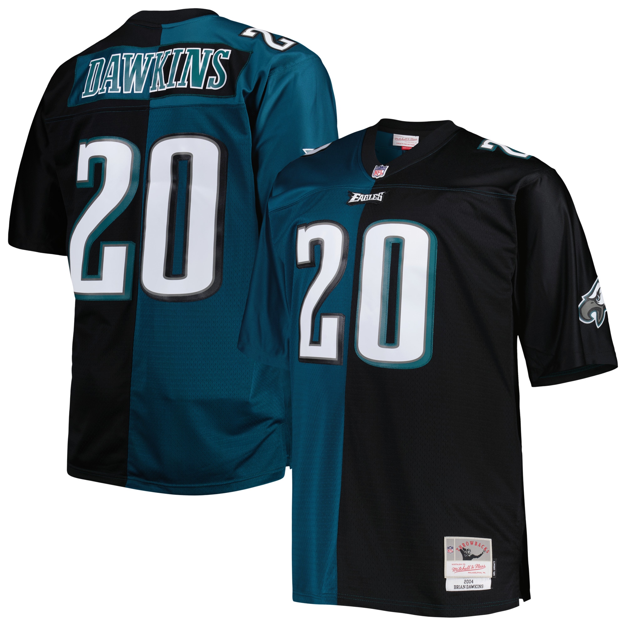 Brian Dawkins Philadelphia Eagles Mitchell Ness Big Tall Split Legacy Retired Player Replica Jersey Midnight Green Black