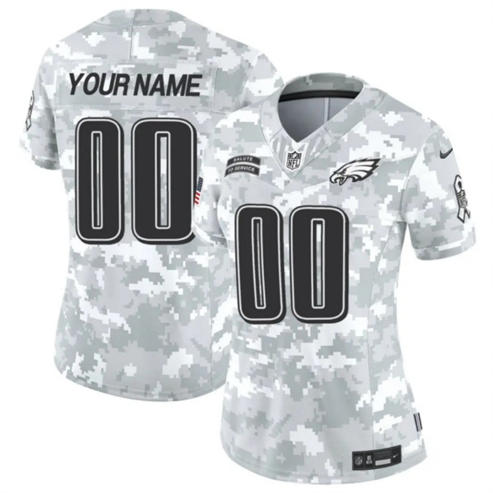 Women Philadelphia Eagles Active Player Custom 2024 FUSE Arctic Camo Salute To Service Limited Football Stitched Jersey