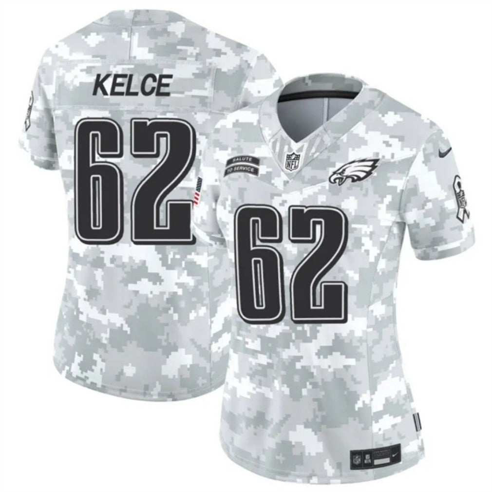 Women Philadelphia Eagles #62 Jason Kelce 2024 FUSE Arctic Camo Salute To Service Limited Football Stitched Jersey
